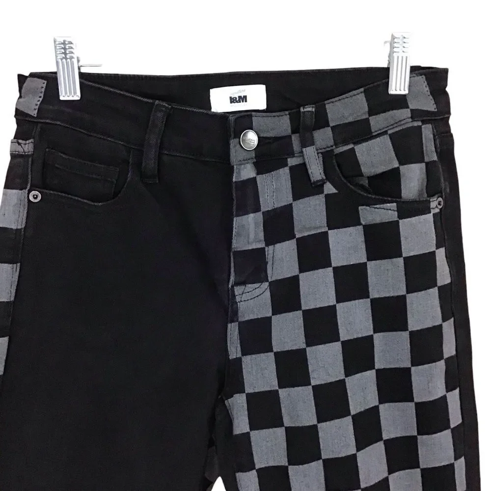 I&M Signature Jeans USA 5 Juniors Split Black‎ Gray Checkered Pants Y2K Skater
